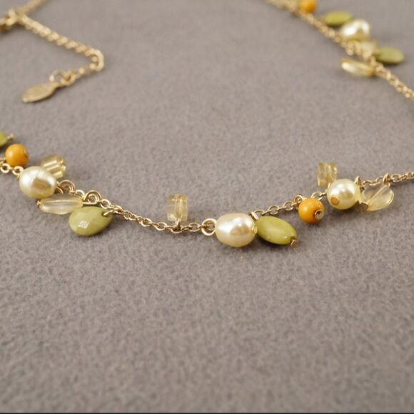 VINTAGE ART DECO STYLE GOLD TONE CRYSTAL STONE FAUX PEARL LAVALIERE SIGNED CG - Picture 5 of 6